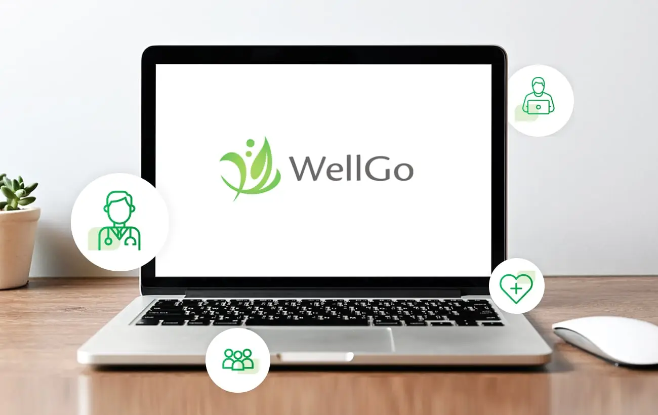 wellgoのロゴが表示されたパソコン